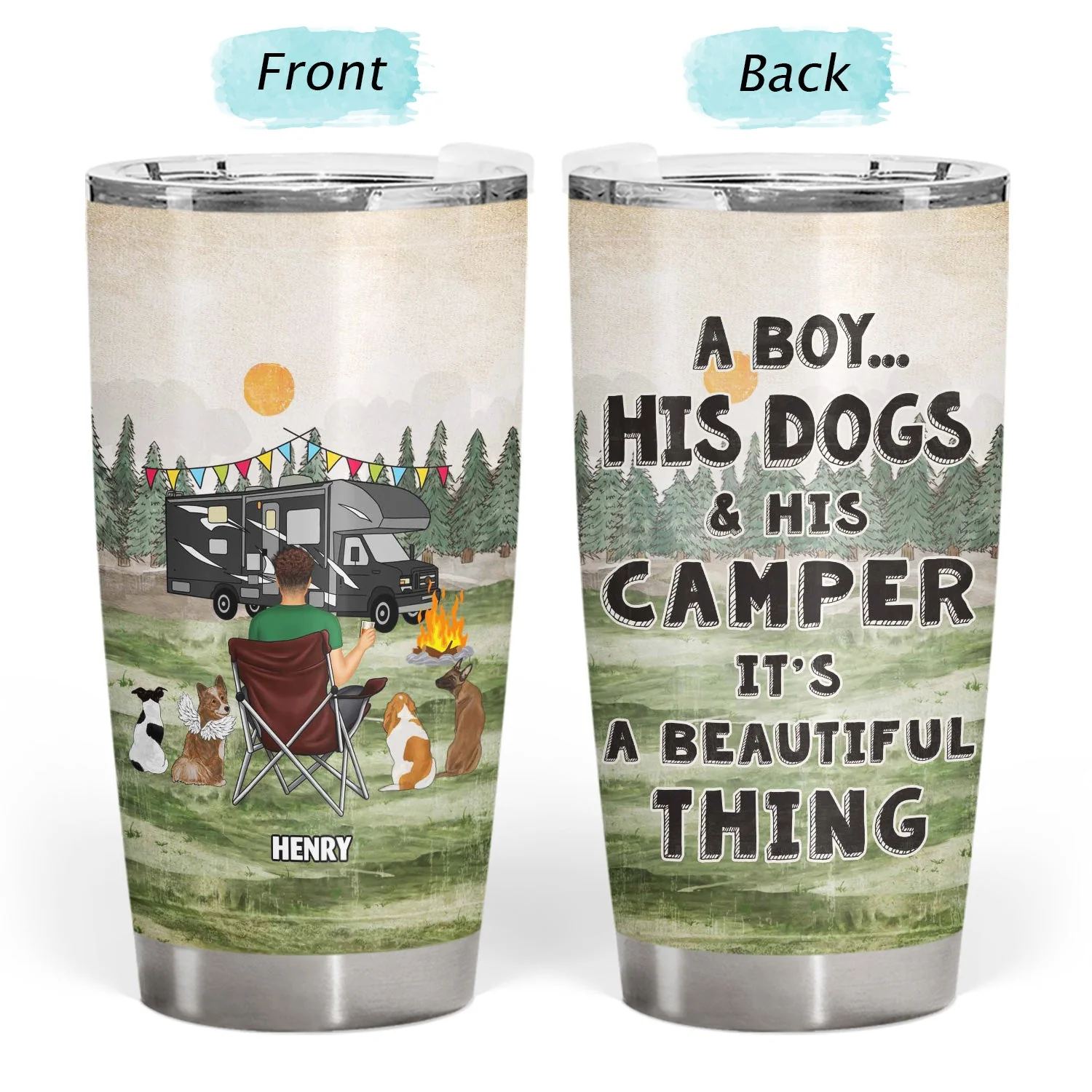 A Girl And Her Dogs Beautiful Thing - Gift For Camping Lovers - Personalized Tumbler - Image 3