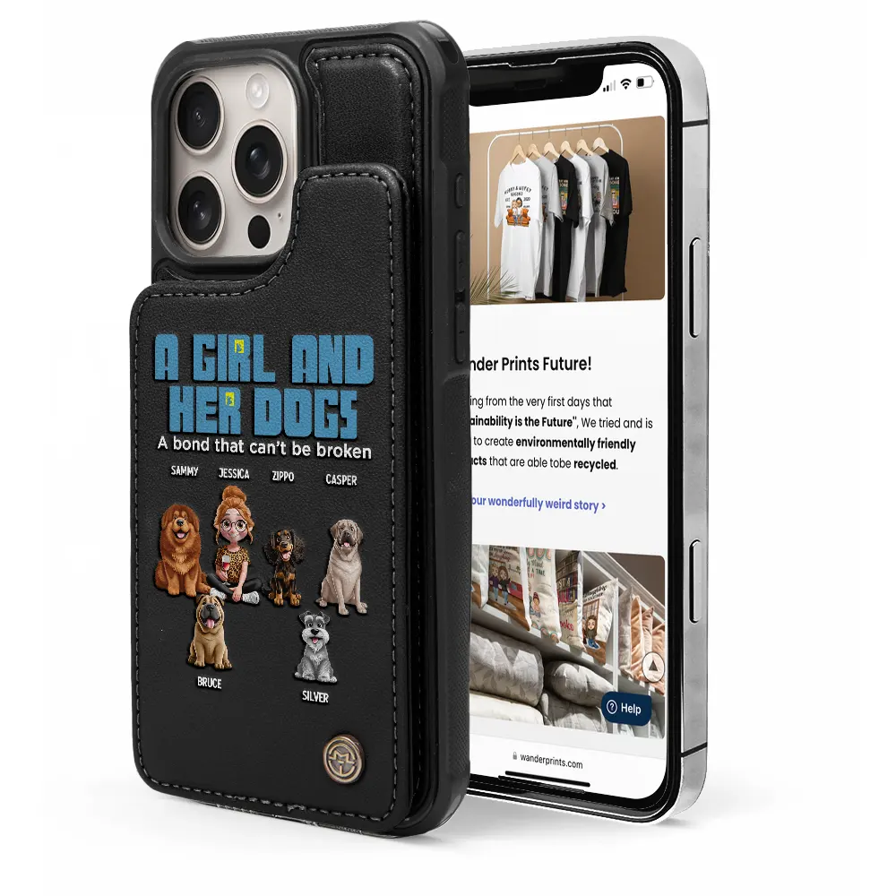 A Girl And Her Dogs - Personalized Leather Flip Wallet Phone Case - Image 5