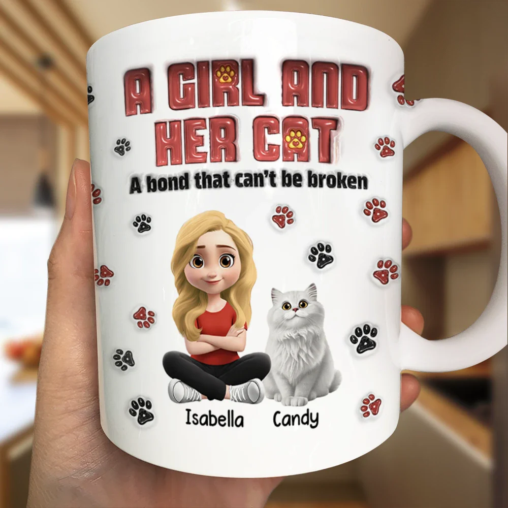 A Girl And Her Fur Babies - 3D Inflated Effect Printed, Personalized Mug - Image 3