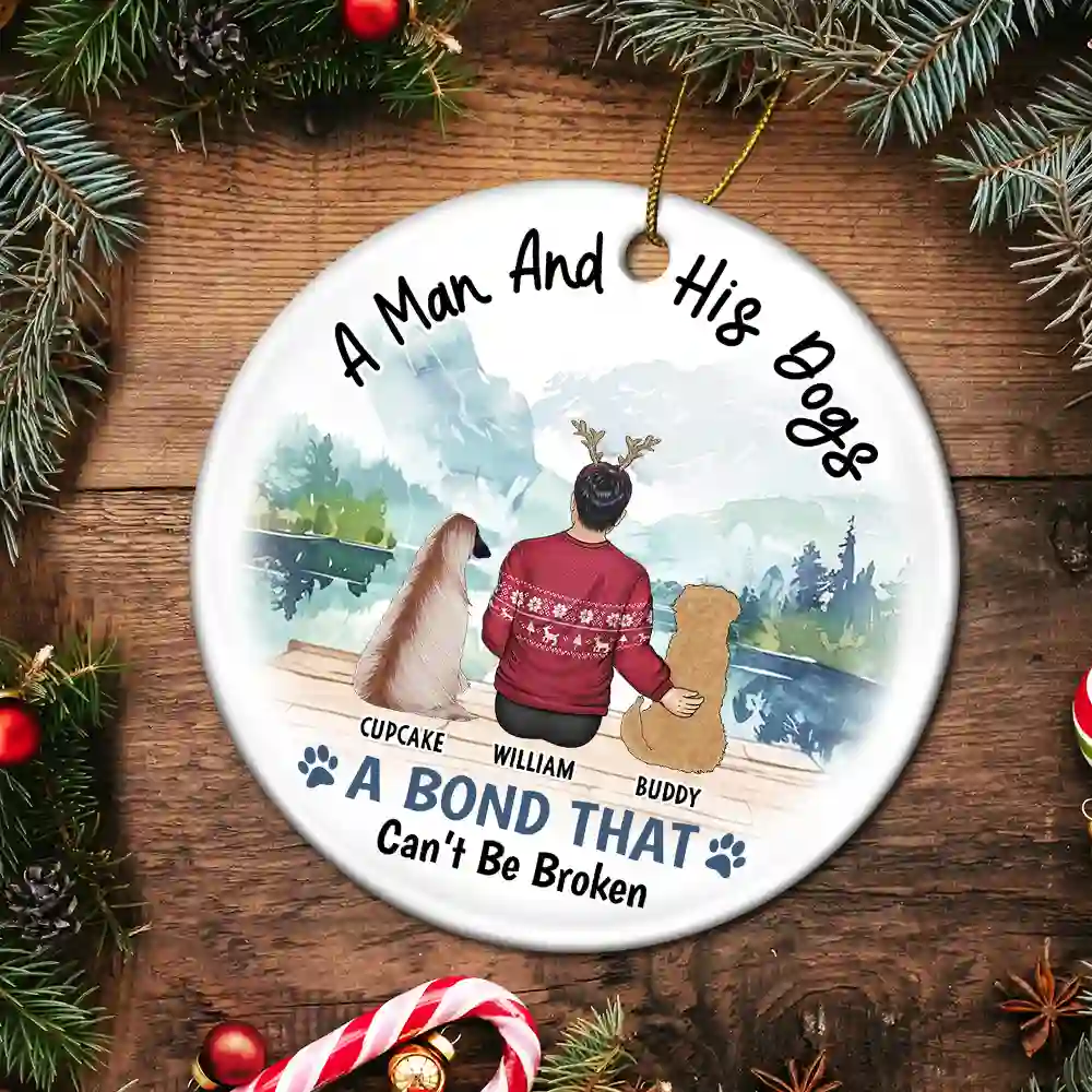 A Girl & Her Dog A Bond That Can't Be Broken - Personalized Circle Ceramic Ornament - Image 5
