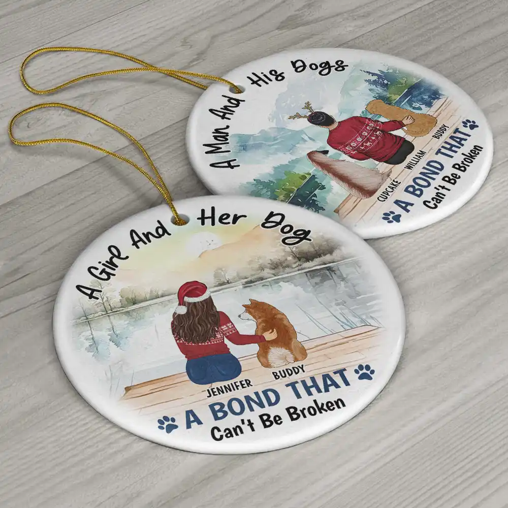 A Girl & Her Dog A Bond That Can't Be Broken - Personalized Circle Ceramic Ornament - Image 6