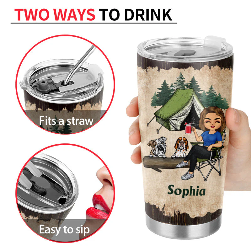 A Girl Her Dog & Her Camper - Camping Gift - Personalized Custom Tumbler - Image 4
