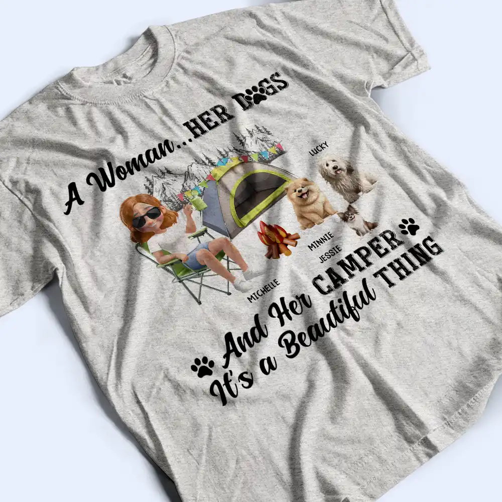A Girl Her Dogs Camping - Personalized T Shirt - Image 3