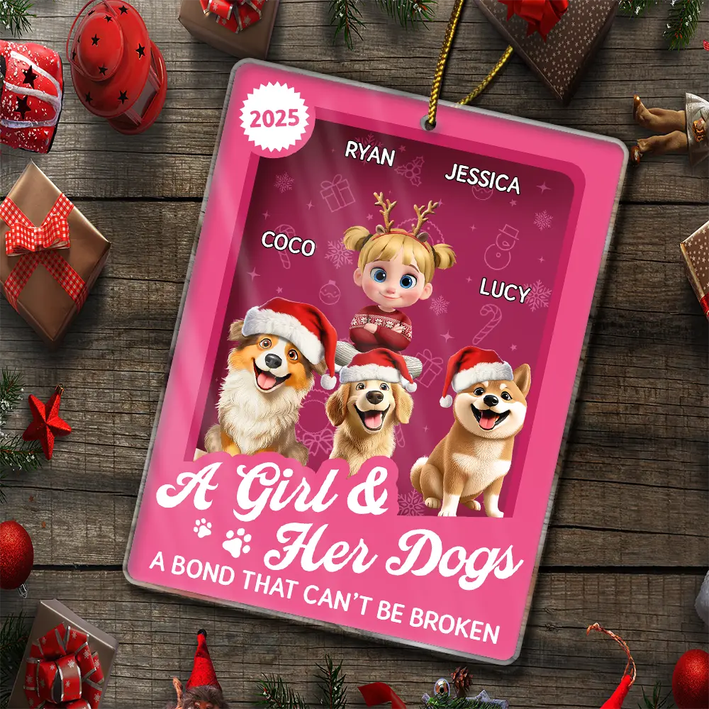 A Girl & Her Dogs Unbreakable Bond Toy Box - Personalized Custom Shaped Acrylic Ornament - Image 5