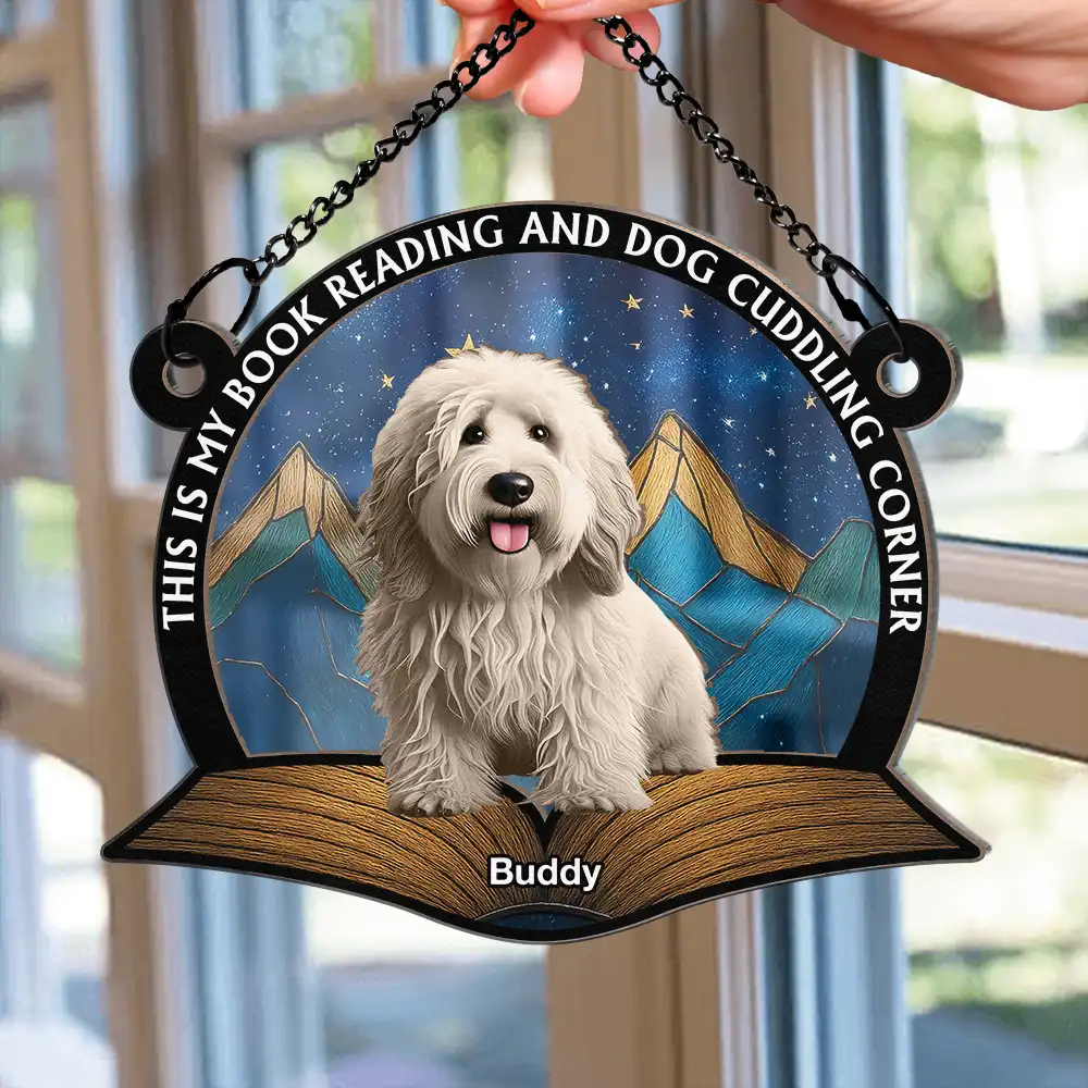 A Girl Who Loves Books & Cats - Personalized Window Hanging Suncatcher Ornament - Image 2