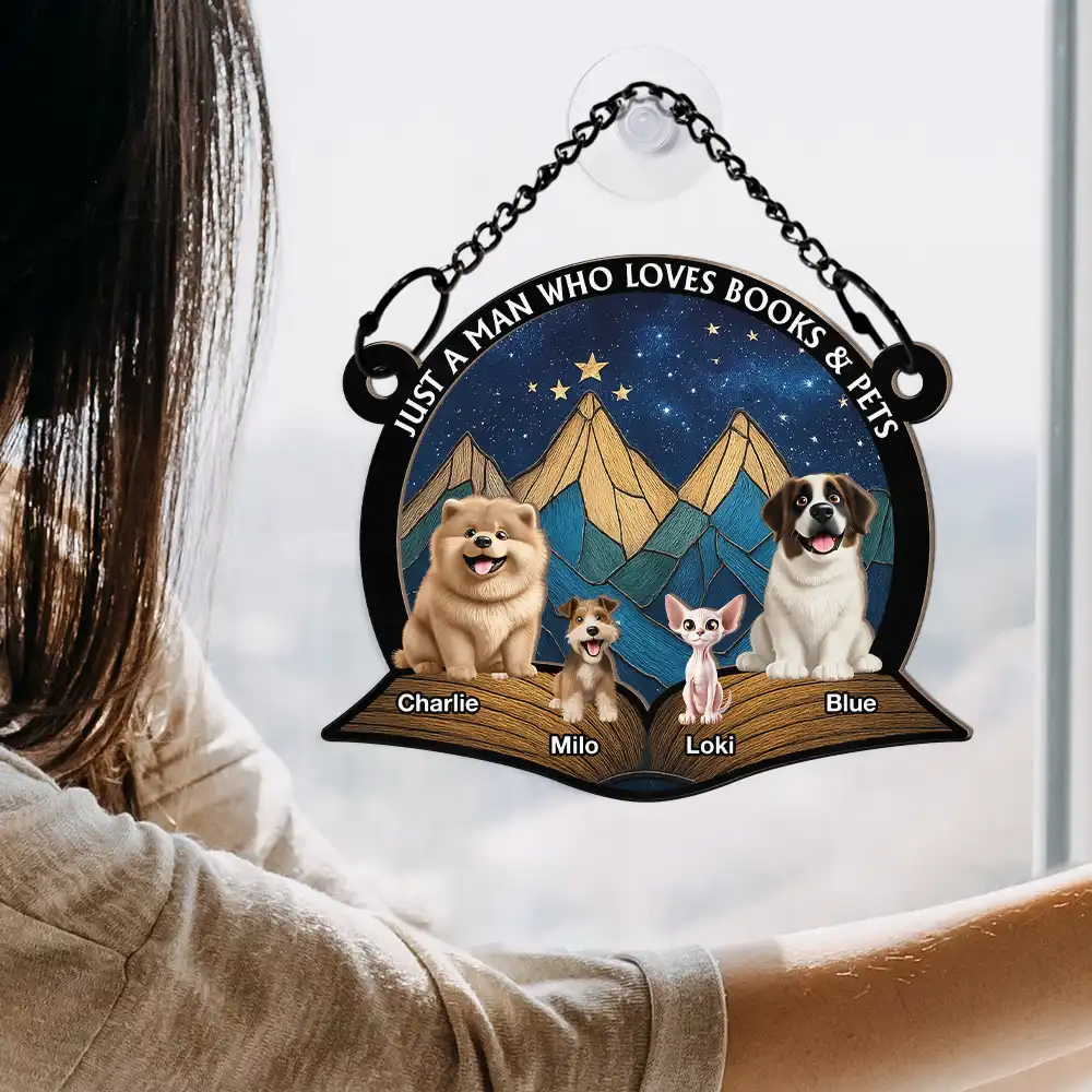A Girl Who Loves Books & Cats - Personalized Window Hanging Suncatcher Ornament - Image 4