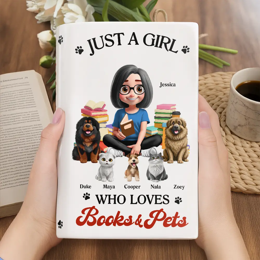 A Girl Who Loves Books & Pets 3D Effect - Personalized Ceramic Book Vase - Image 3