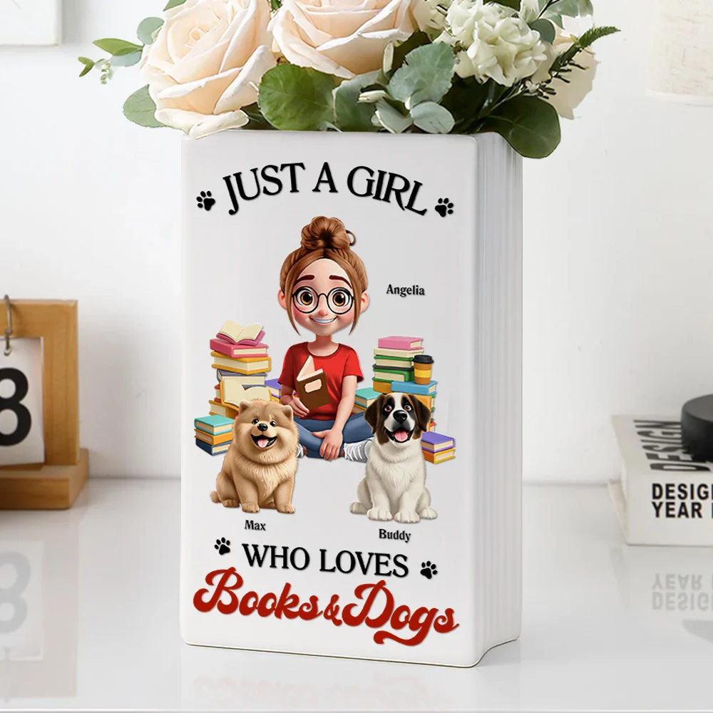 A Girl Who Loves Books & Pets 3D Effect - Personalized Ceramic Book Vase - Image 6