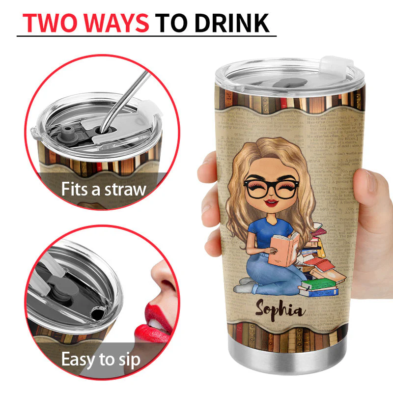 A Girl Who Loves Books Reading - Reading Gift - Personalized Custom Tumbler - Image 4