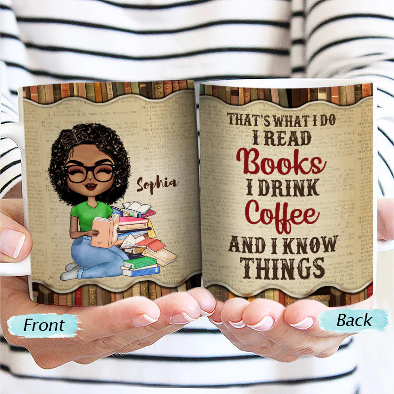 A Girl Who Loves Books Reading - Reading Gift - Personalized Custom White Edge-to-Edge Mug - Image 2
