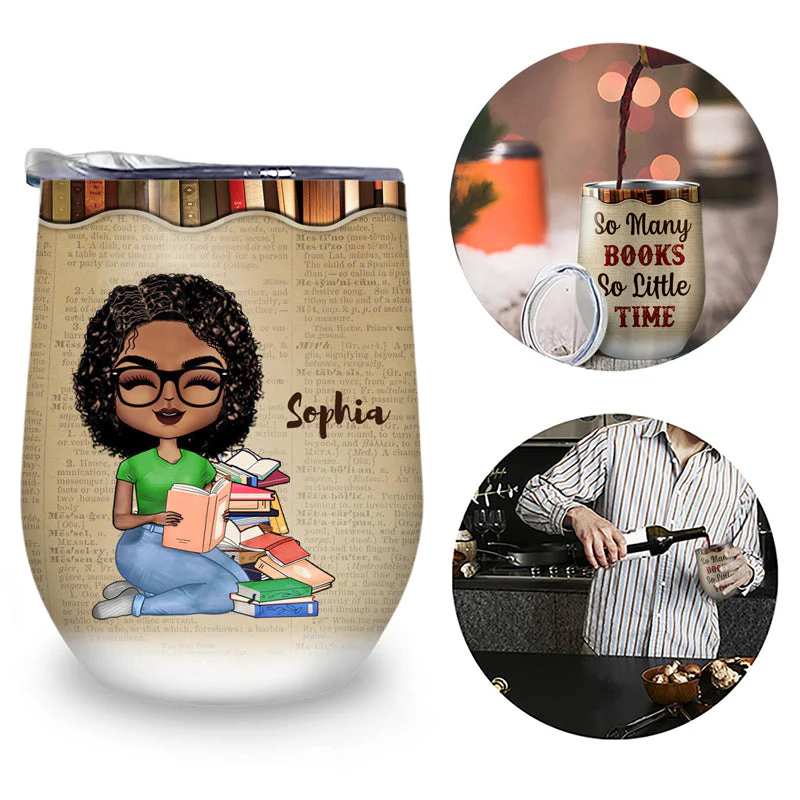 A Girl Who Loves Books Reading - Reading Gift - Personalized Custom Wine Tumbler - Image 2