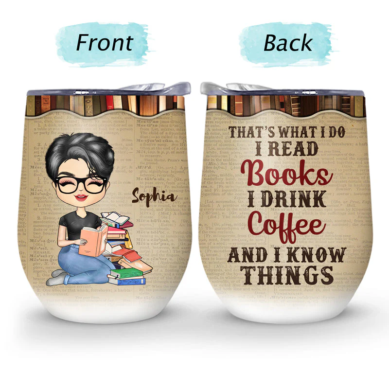 A Girl Who Loves Books Reading - Reading Gift - Personalized Custom Wine Tumbler - Image 4