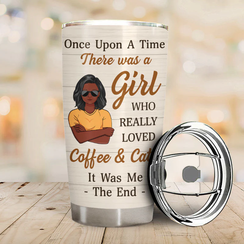 A Girl Who Really Loved Coffee & Cats - Gift For Cat Lovers - Personalized Custom Tumbler - Image 2