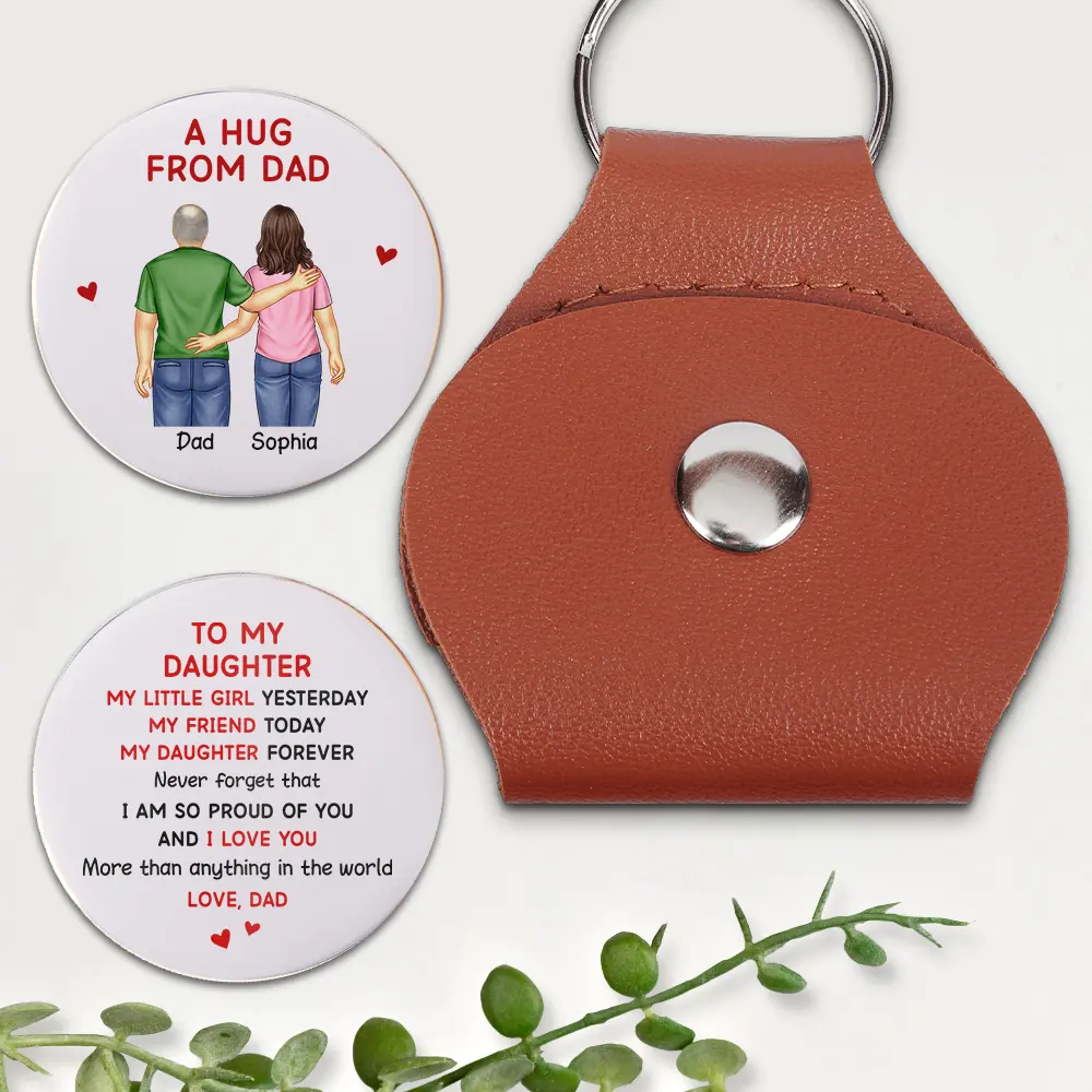 A Hug From Dad My Daughter Son Forever - Personalized Leather Pocket Hug - Image 2