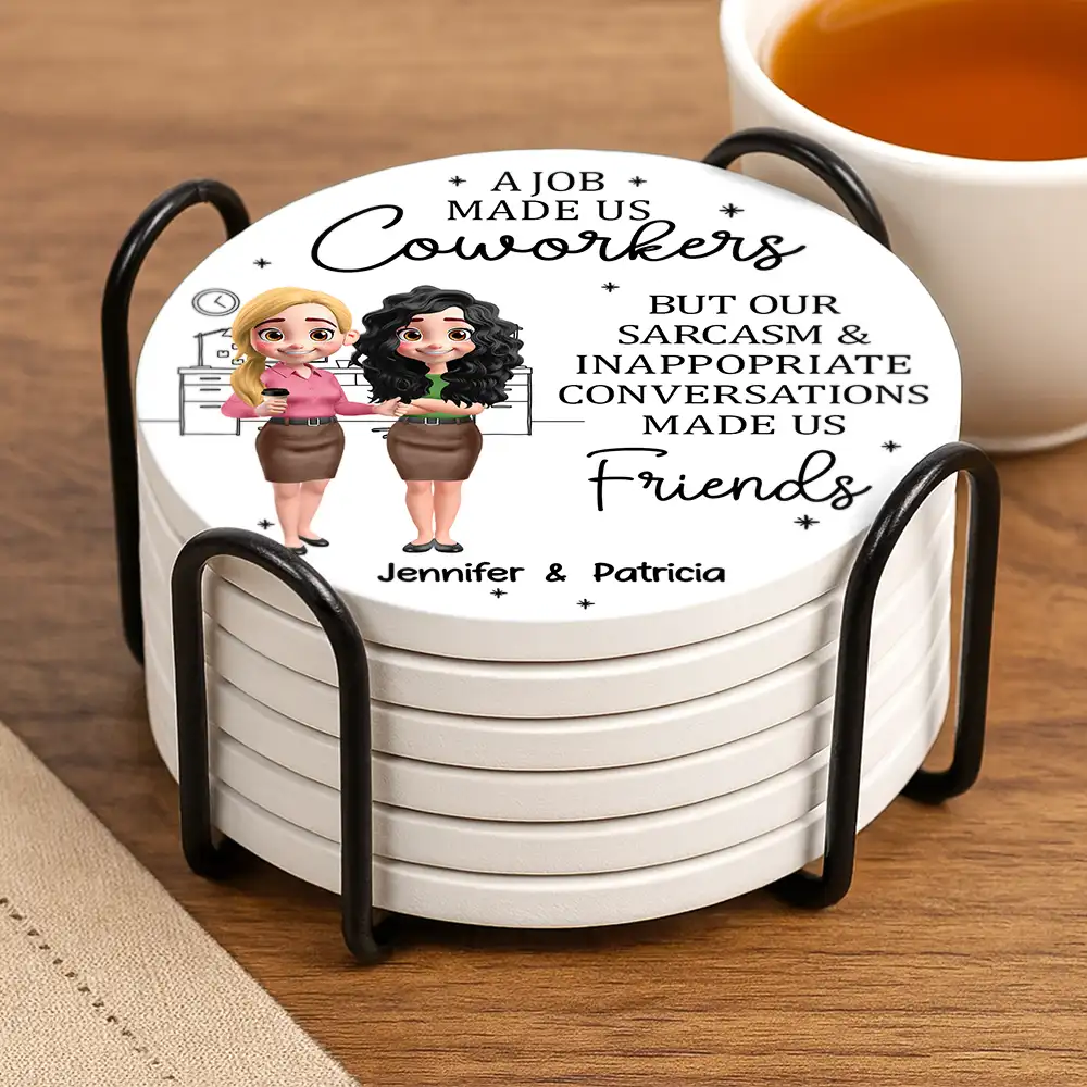 A Job Made Us Coworker - Personalized Ceramic Coaster - Image 3