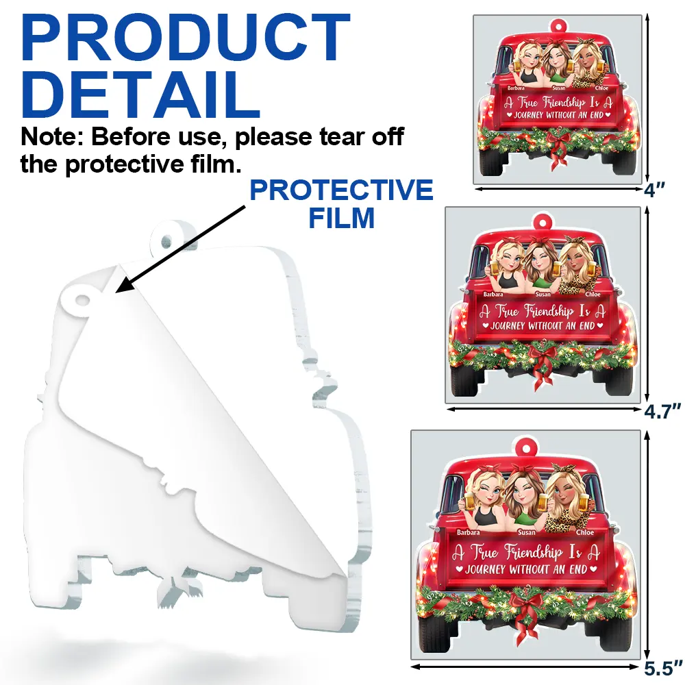 A Journey Without An End 3D Effect Bestie Red Truck - Personalized Custom Shaped Acrylic Ornament - Image 6