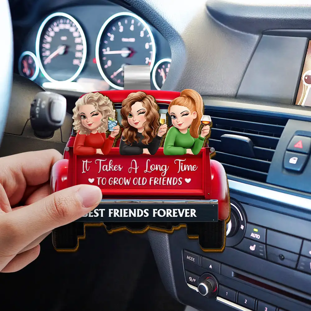 A Journey Without An End 3D Effect Bestie Red Truck - Personalized Custom Shaped Car Visor Clip - Image 3