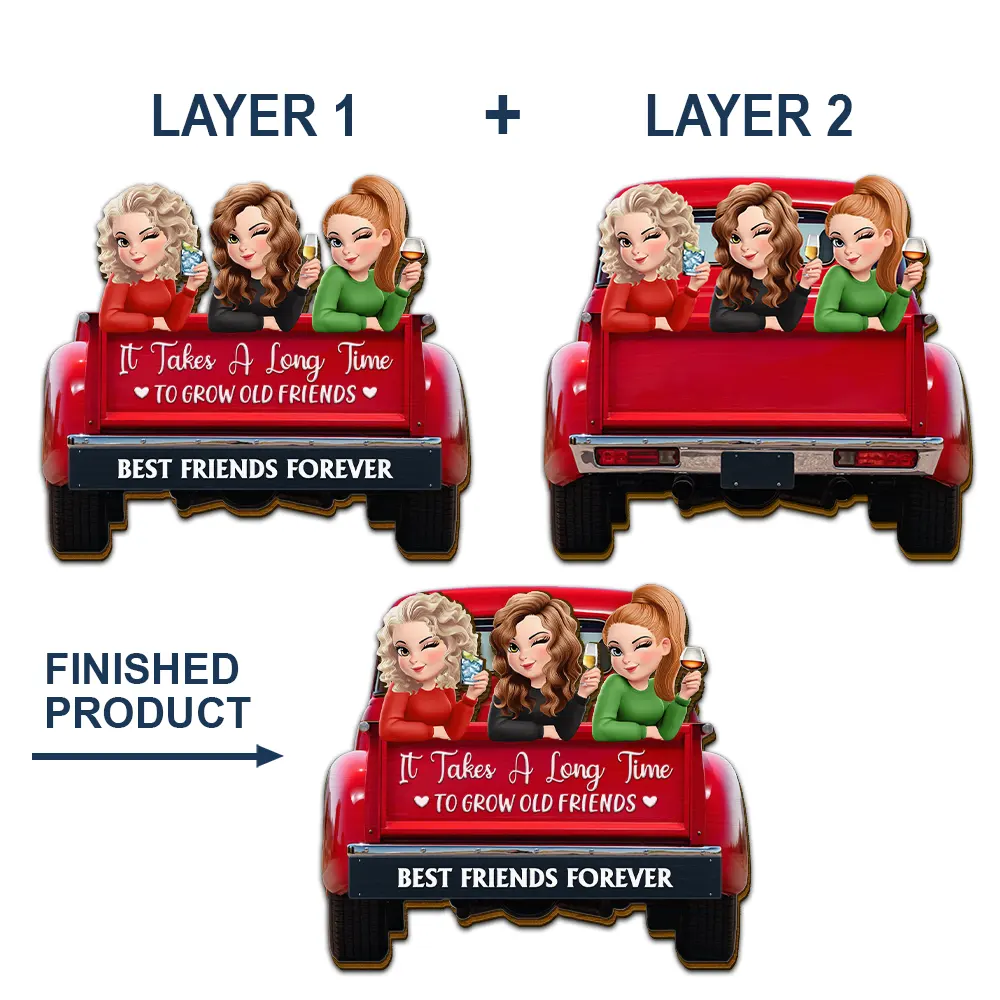 A Journey Without An End 3D Effect Bestie Red Truck - Personalized Custom Shaped Car Visor Clip - Image 5