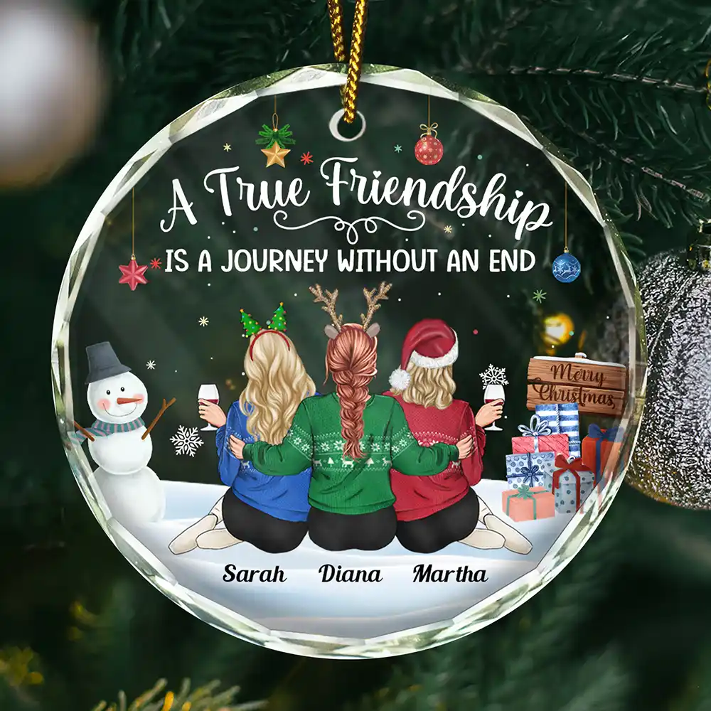 A Journey Without An End Christmas Bestie - Personalized Circle Glass Ornament