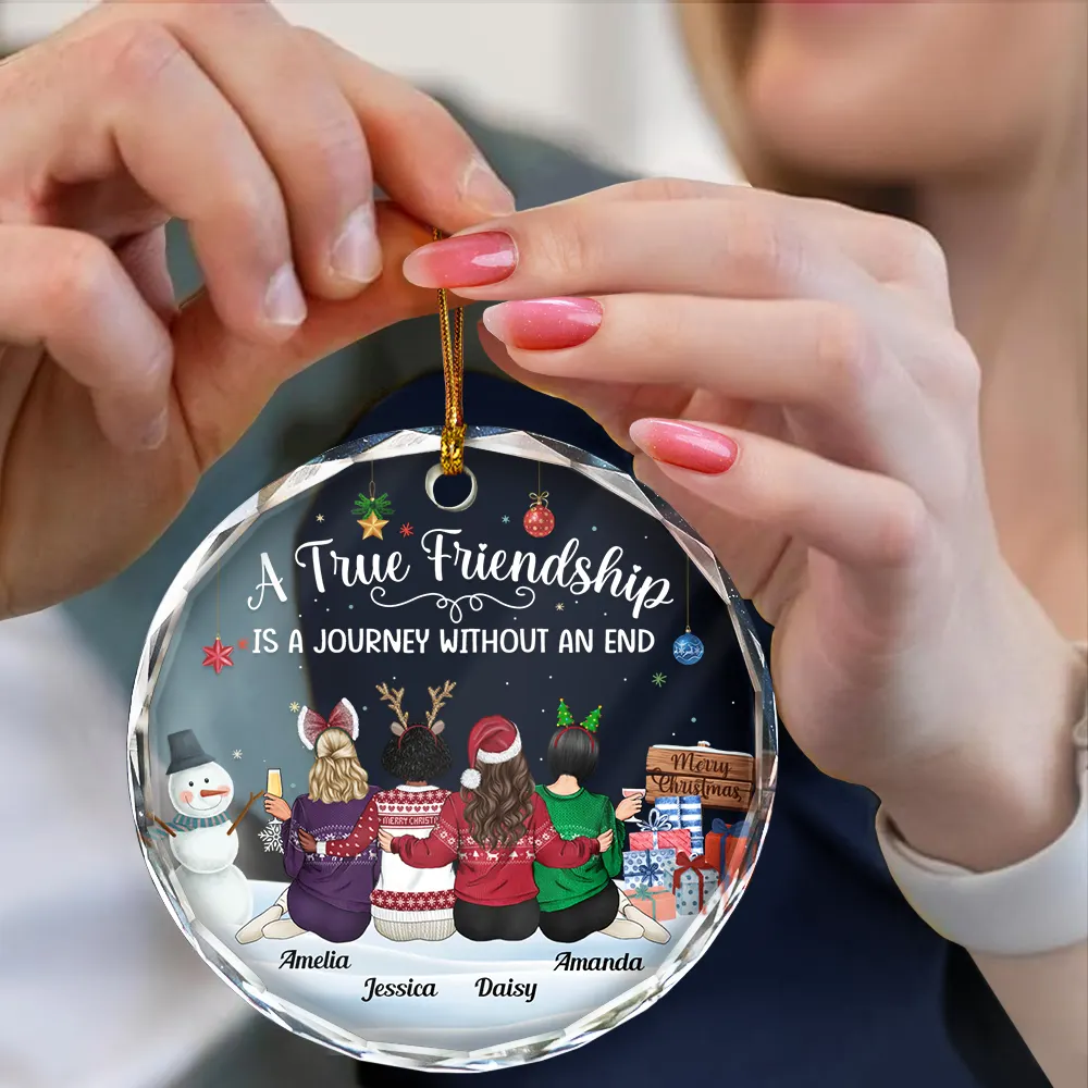A Journey Without An End Christmas Bestie - Personalized Circle Glass Ornament - Image 4
