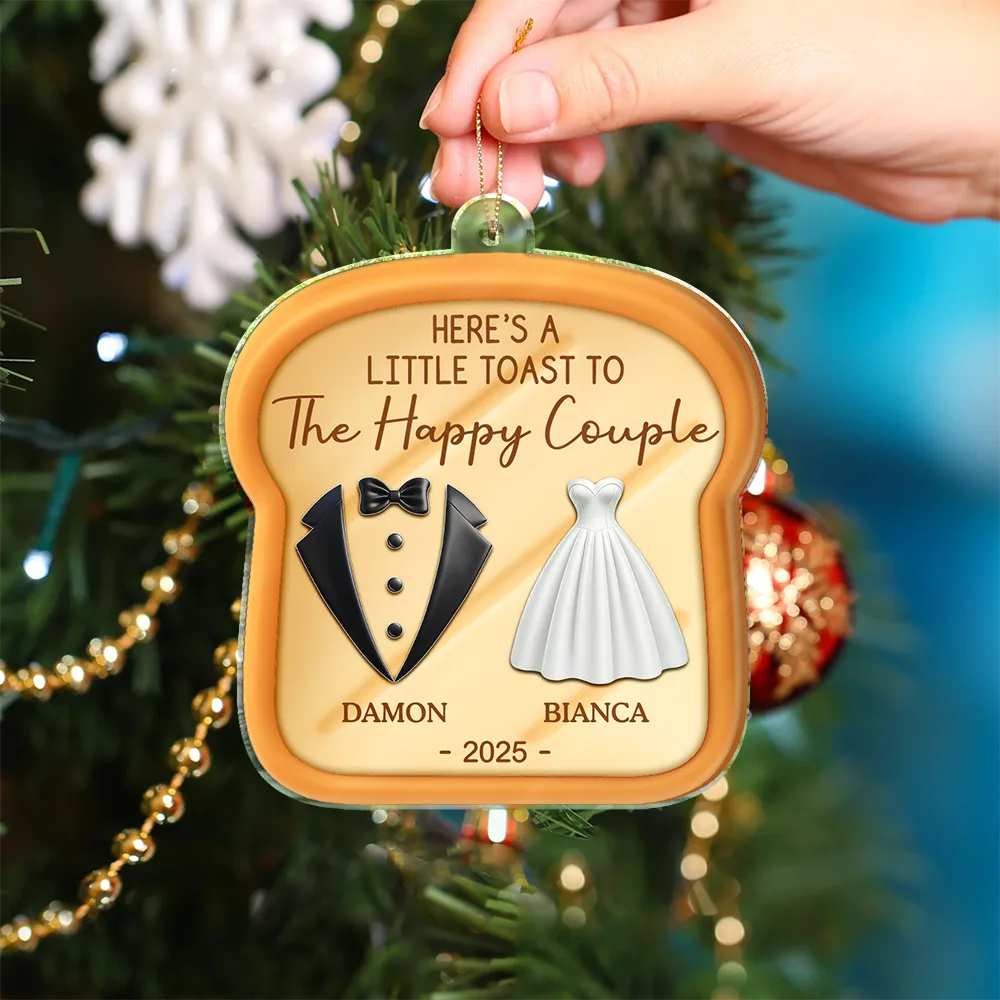 A Little Toast To The Happy Couple Newly Wedding 3D Effect - Personalized Custom Shaped Acrylic Ornament - Image 4