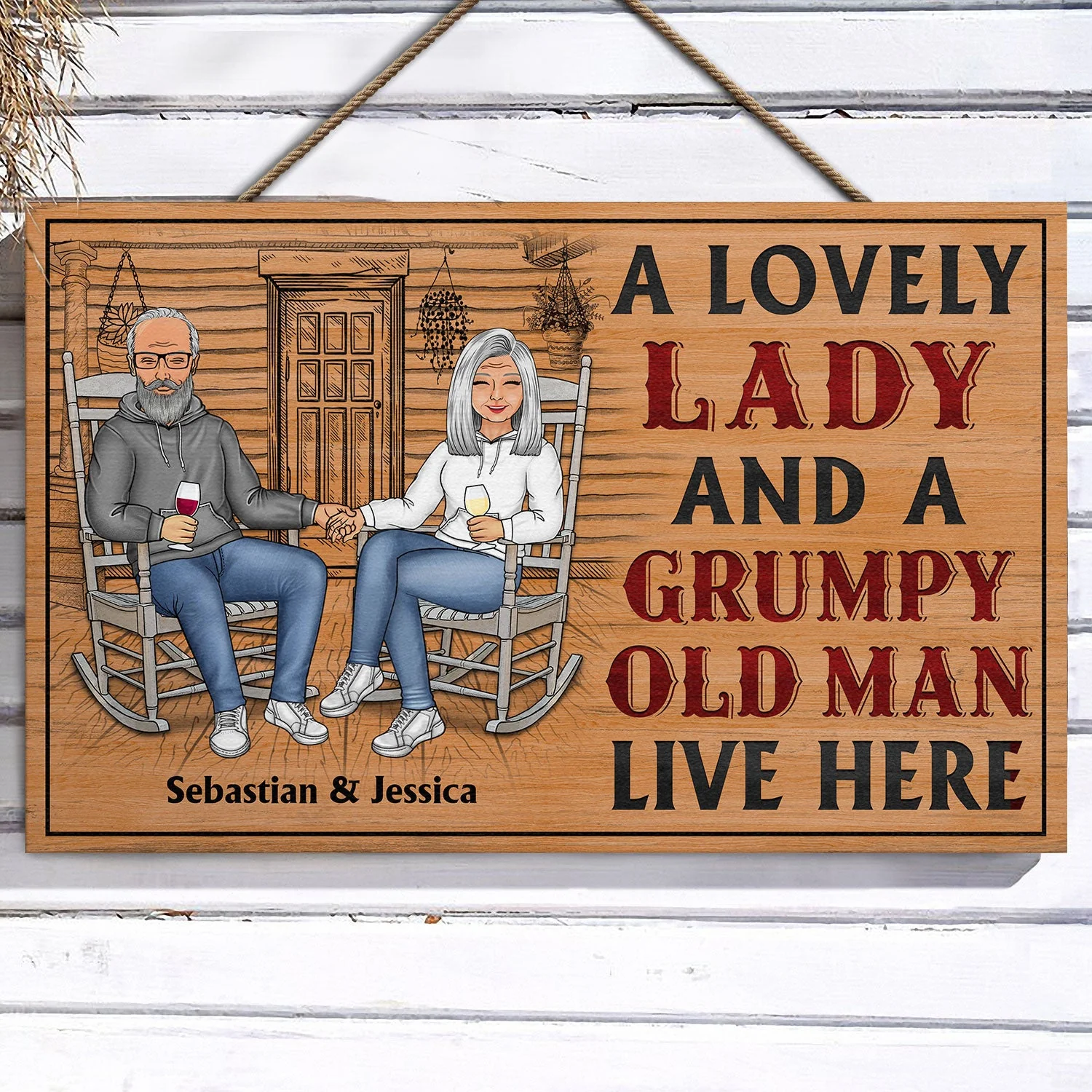 A Lovely Lady And A Grumpy Old Man Live Here - Anniversary, Birthday, Home Decor Gift For Spouse, Lover, Husband, Wife, Boyfriend, Girlfriend, Couple - Personalized Custom Wood Rectangle Sign - Image 3