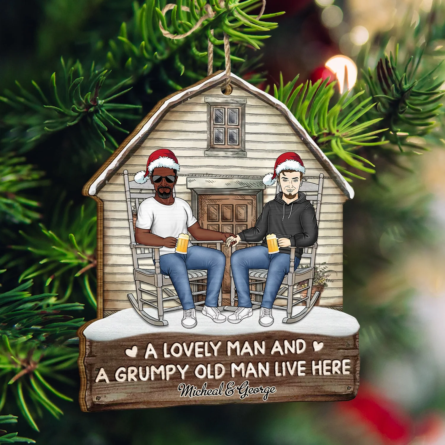 A Lovely Lady And A Grumpy Old Man Live Here - Christmas Gift For Couples - Personalized Custom Shaped Wooden Ornament - Image 3