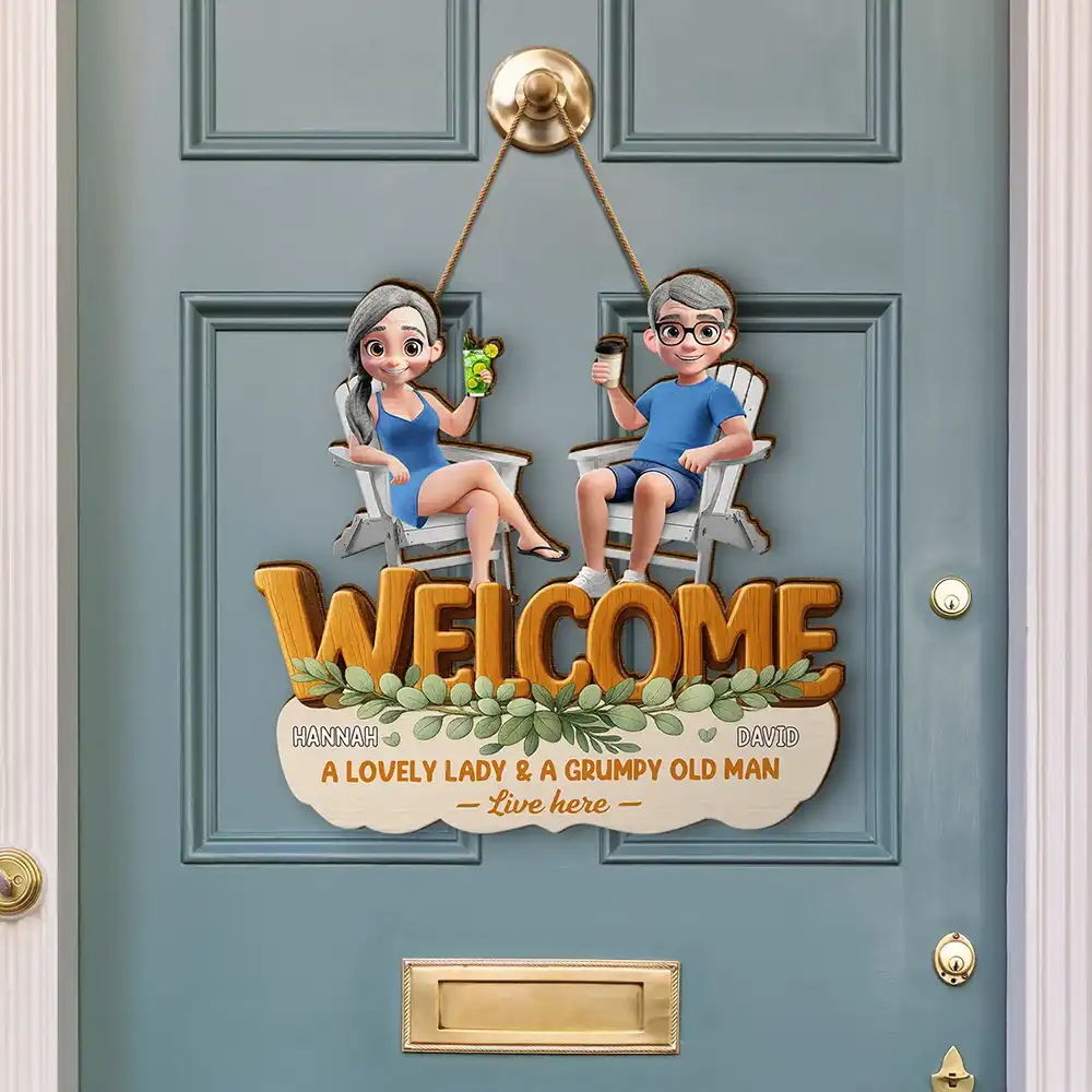 A Lovely Lady And A Grumpy Old Man Live Here - Personalized Custom Shaped Wood Sign - Image 3
