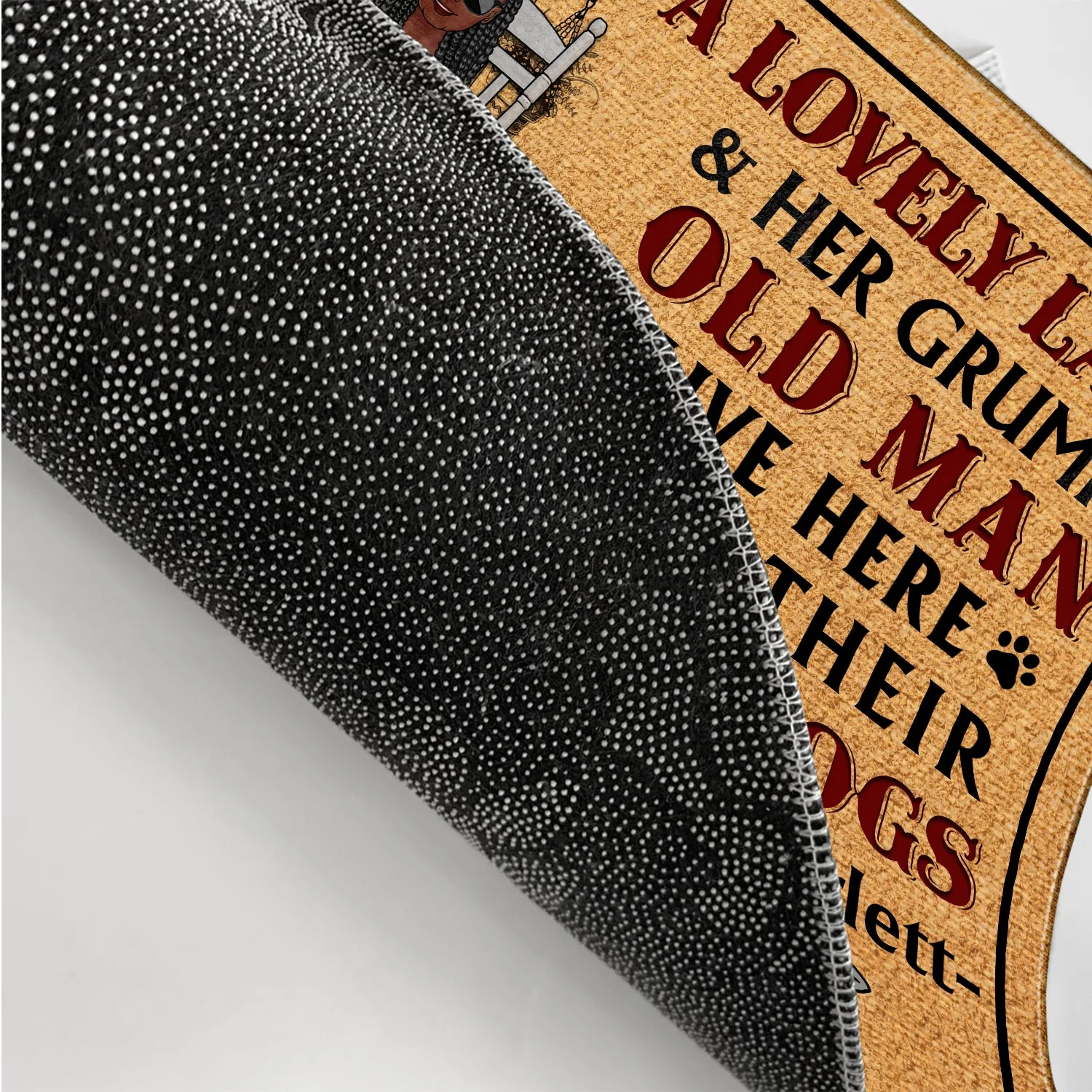 A Lovely Lady And A Grumpy Old Man Live Here With Their Crazy Dogs - Home Decor For Couples, Pet Lovers - Personalized Doormat - Image 3
