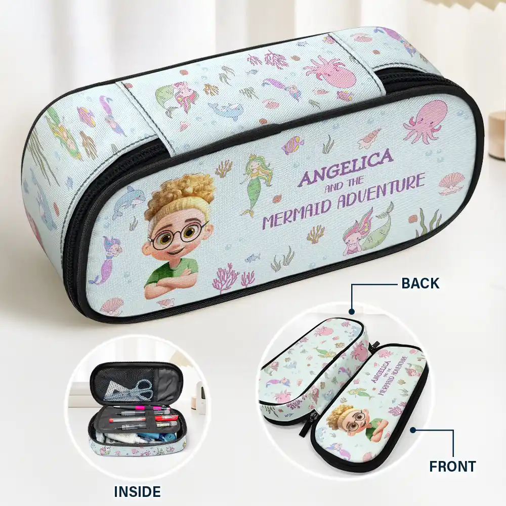 A Magical Adventure With Dinosaurs Mermaids Space Vehicles Unicorns - Personalized Pencil Case - Image 2