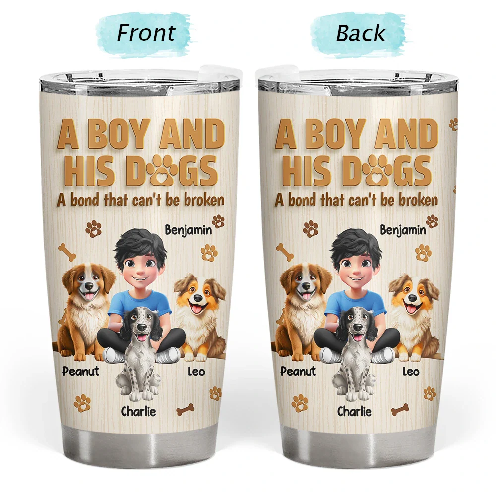 A Man And His Dog Wooden 3D Effect - Personalized Tumbler - Image 3
