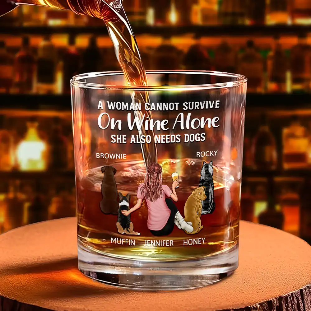 A Man Cannot Survive On Wine Alone Dog Dad Dog Mom - Personalized Whiskey Glass - Image 5