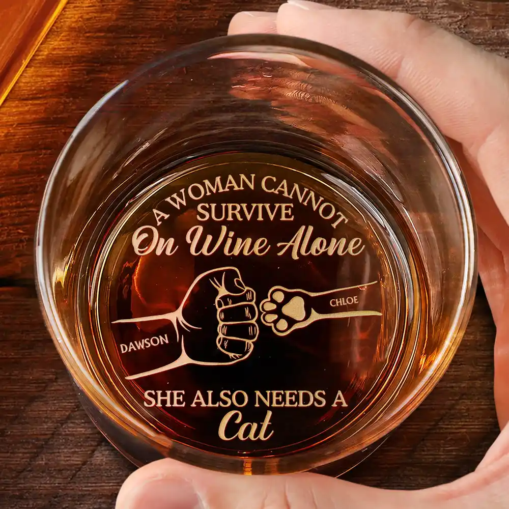 A Man Cannot Survive On Wine Alone He Also Needs A Dog Cat - Personalized Engraved Whiskey Glass - Image 2