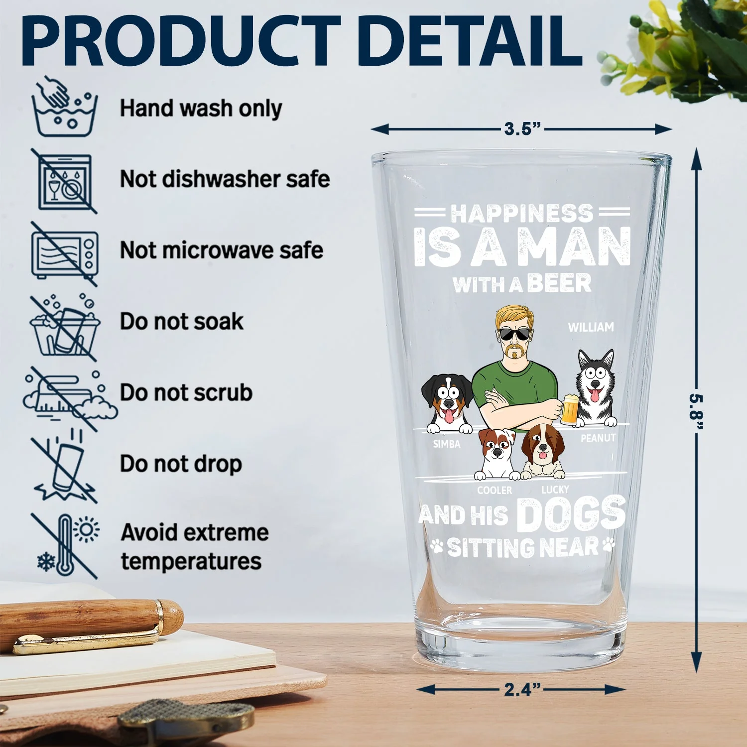 A Man With A Beer And His Dogs - Personalized Beer Glass - Image 5