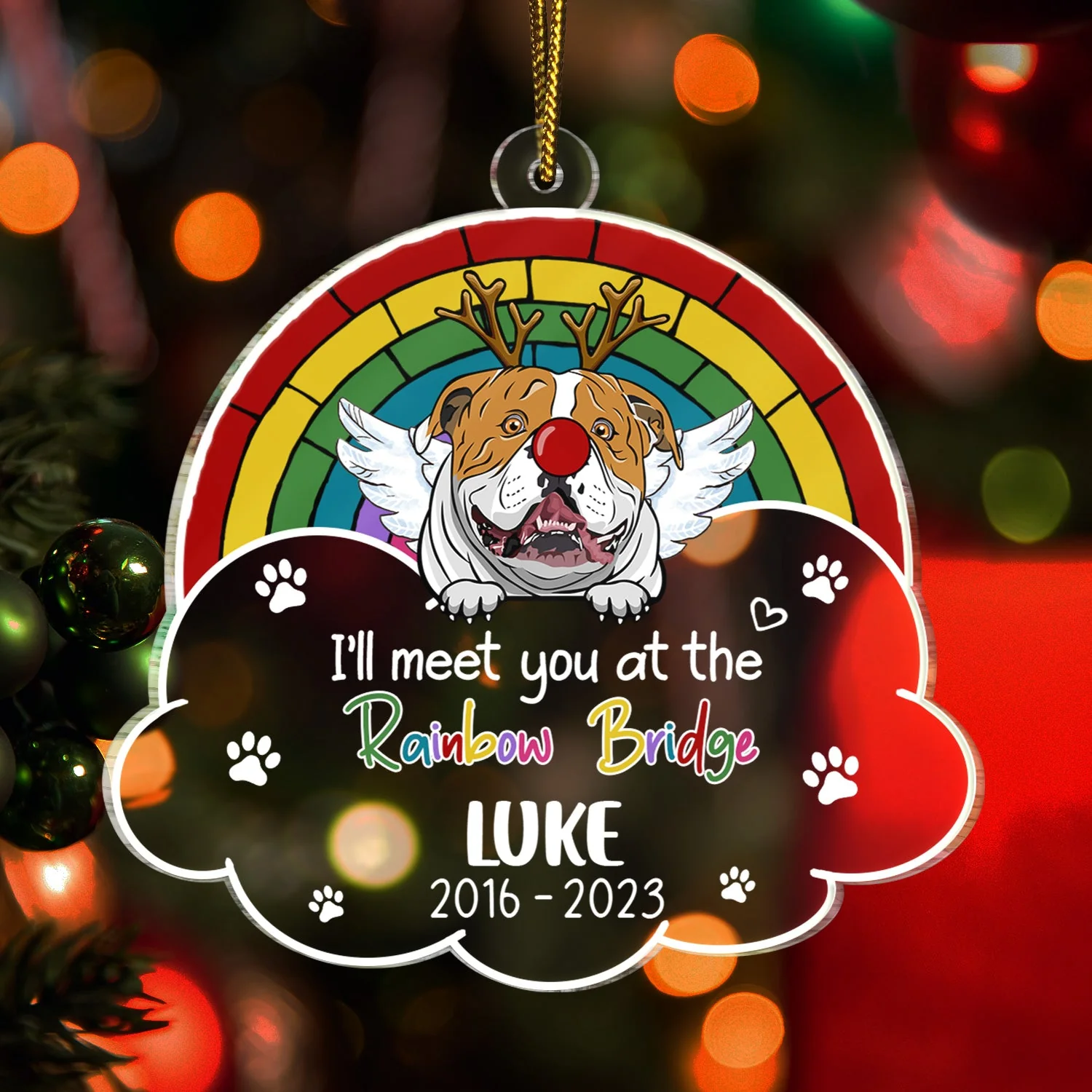 A Piece Of My Heart Is At The Rainbow Bridge Dog Cat - Pet Memorial Gift, Christmas Gift - Personalized Custom Shaped Acrylic Ornament - Image 3