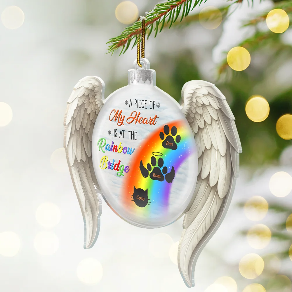 A Piece Of My Heart Is At The Rainbow Bridge - Personalized Custom Shaped Acrylic Ornament - Image 2