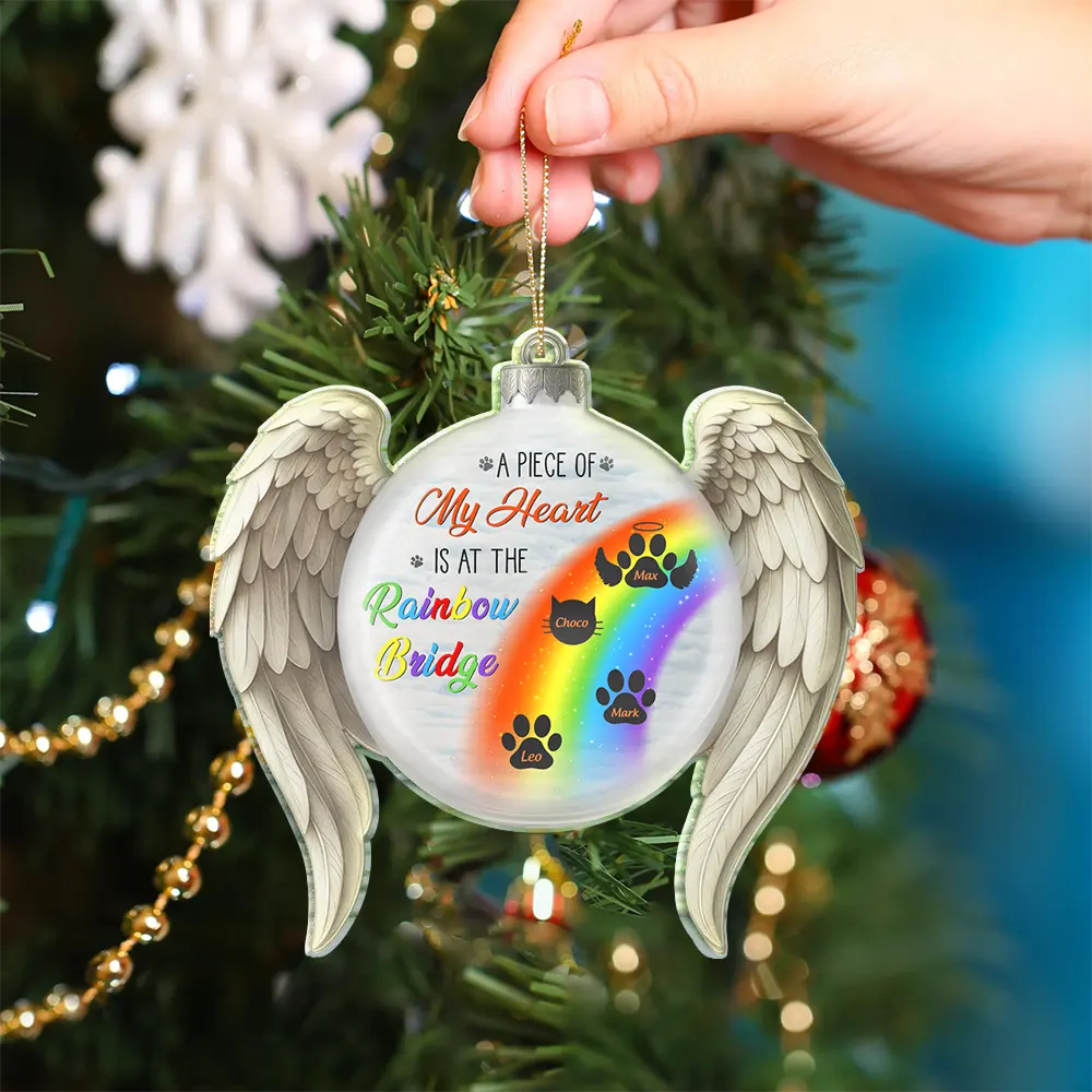 A Piece Of My Heart Is At The Rainbow Bridge - Personalized Custom Shaped Acrylic Ornament - Image 4