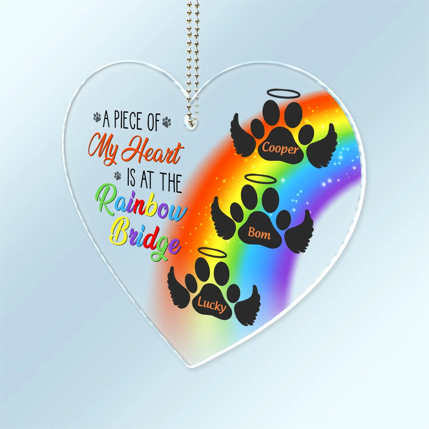 A Piece Of My Heart Is At The Rainbow Bridge - Pet Memorial Gift - Personalized Acrylic Car Hanger - Image 2