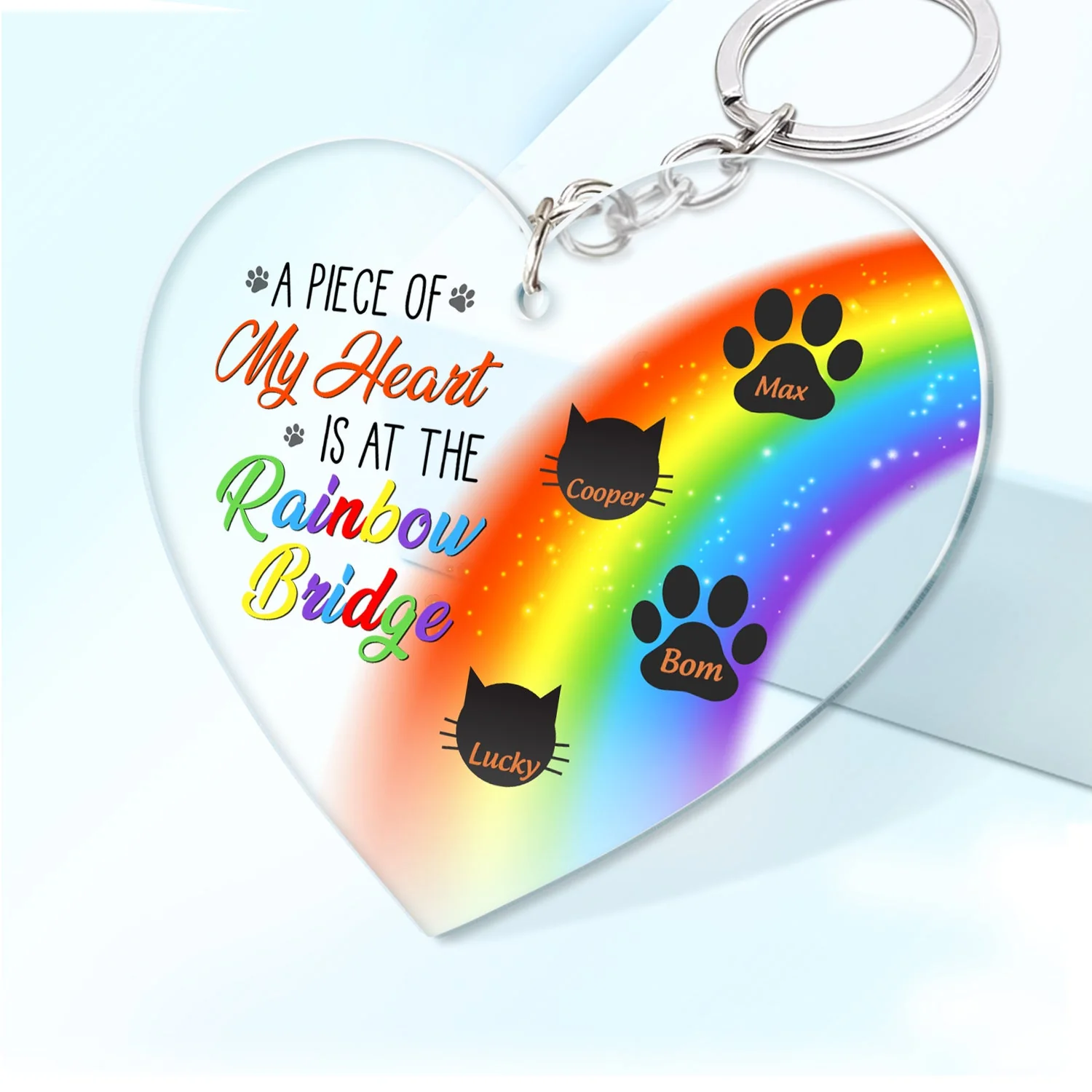 A Piece Of My Heart Is At The Rainbow Bridge - Pet Memorial Gift - Personalized Acrylic Keychain - Image 2
