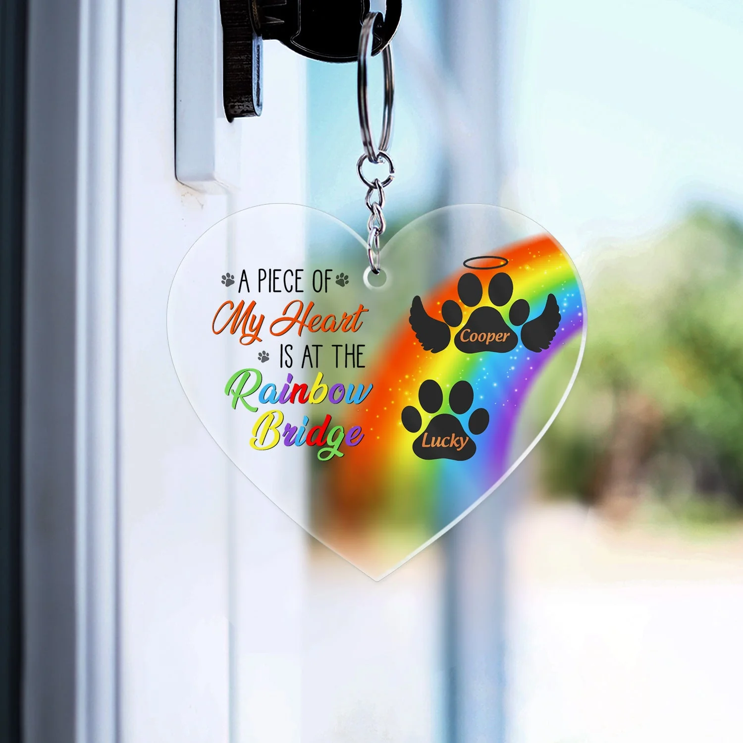A Piece Of My Heart Is At The Rainbow Bridge - Pet Memorial Gift - Personalized Acrylic Keychain - Image 3