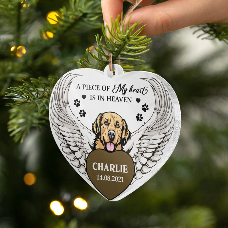 A Piece Of My Heart Is In Heaven - Dog Memorial Gift - Personalized Custom Heart Acrylic Ornament - Image 3