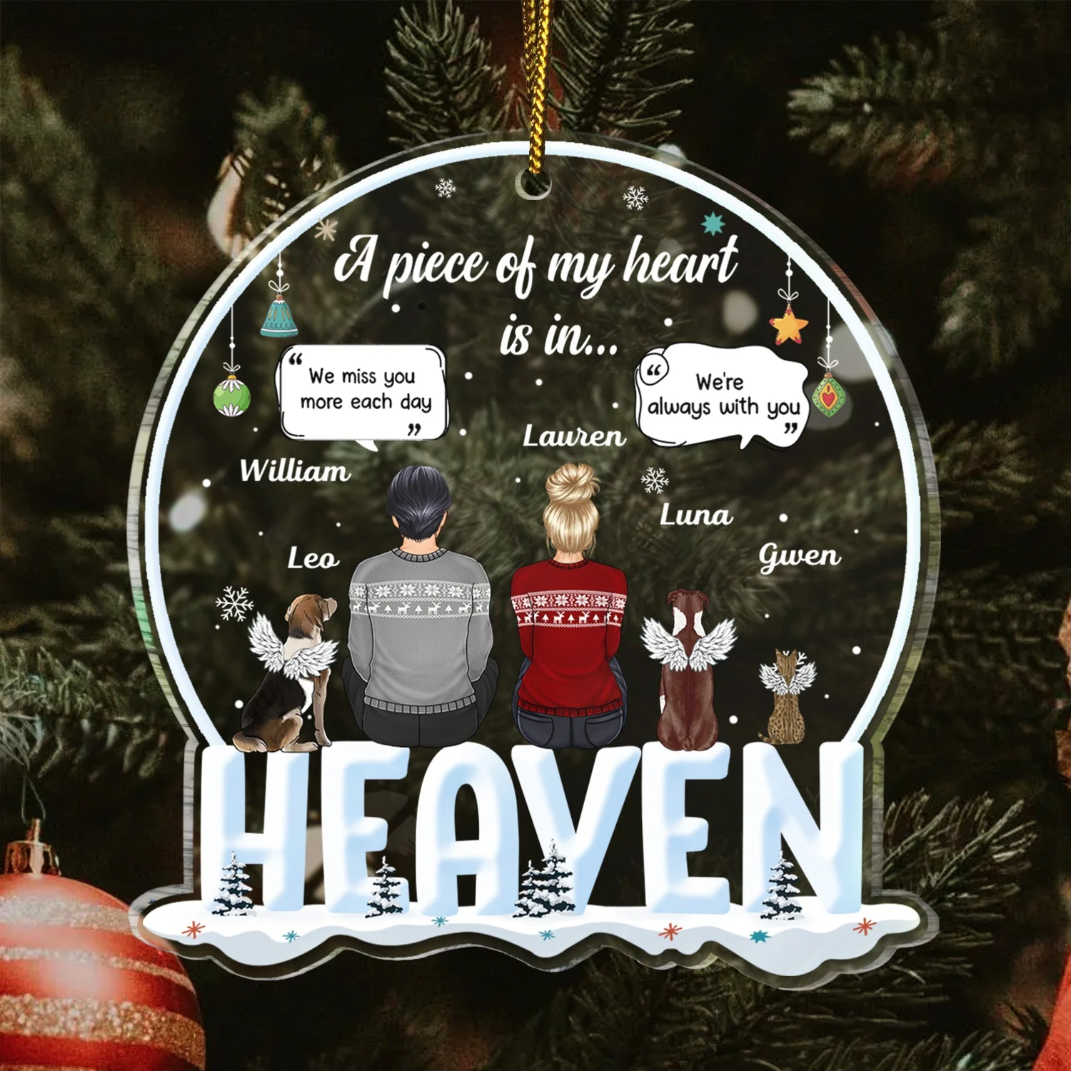 A Piece Of My Heart Is In Heaven - Memorial, Christmas Gift For Dog Lover, Cat Lover, Pet Owner - Personalized Custom Shaped Acrylic Ornament - Image 3