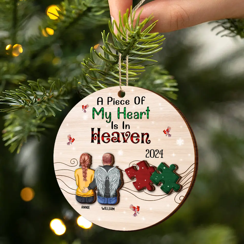 A Piece Of My Heart Is In Heaven - Personalized 2-Layered Wooden Ornament - Image 2