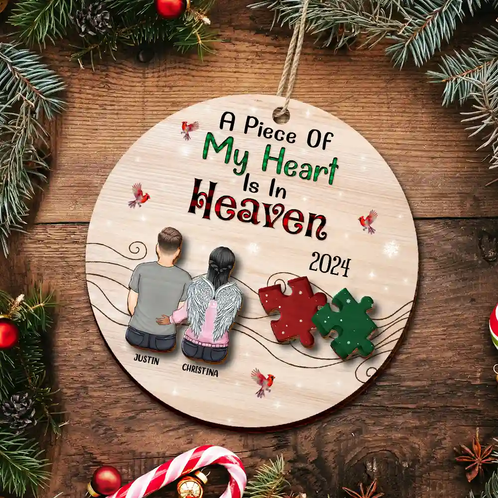 A Piece Of My Heart Is In Heaven - Personalized 2-Layered Wooden Ornament - Image 5