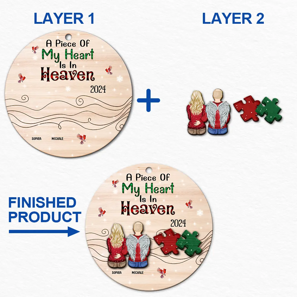 A Piece Of My Heart Is In Heaven - Personalized 2-Layered Wooden Ornament - Image 6