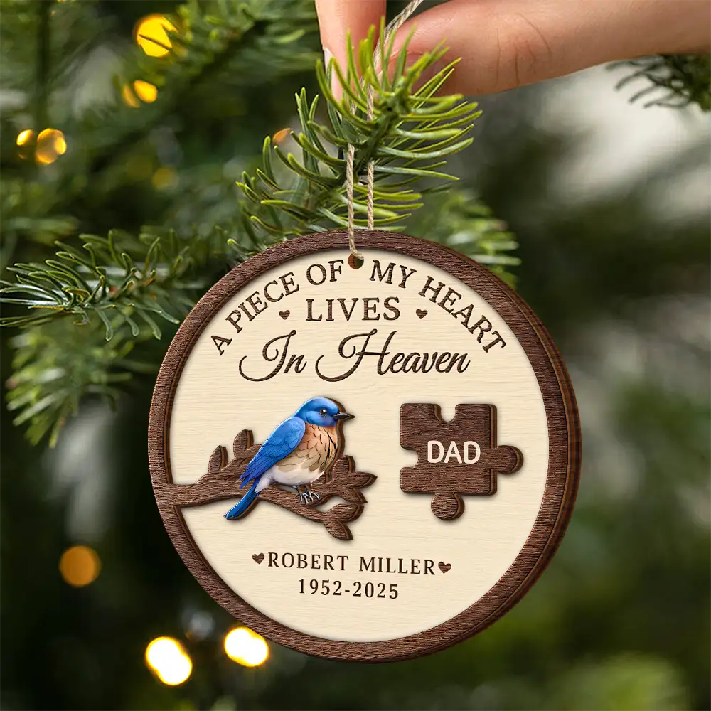 A Piece Of My Heart Lives In Heaven - Personalized 2-Layered Wooden Ornament - Image 2