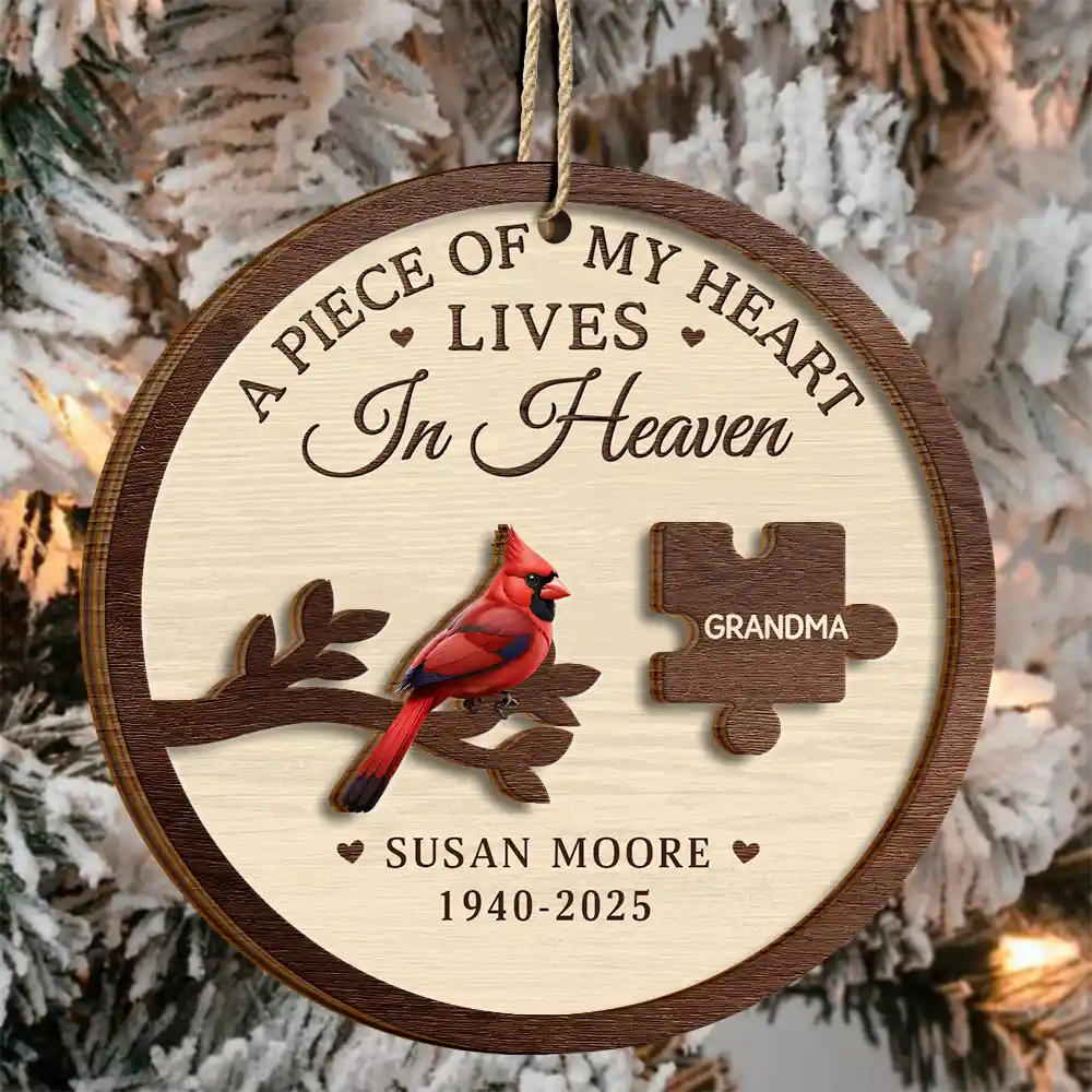 A Piece Of My Heart Lives In Heaven - Personalized 2-Layered Wooden Ornament - Image 3
