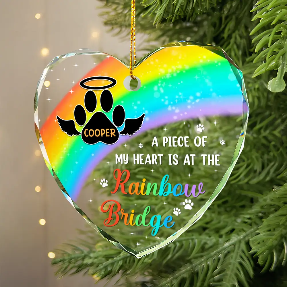 A Piece Of My Heart Memorial Christmas - Personalized Heart Shaped Glass Ornament - Image 2
