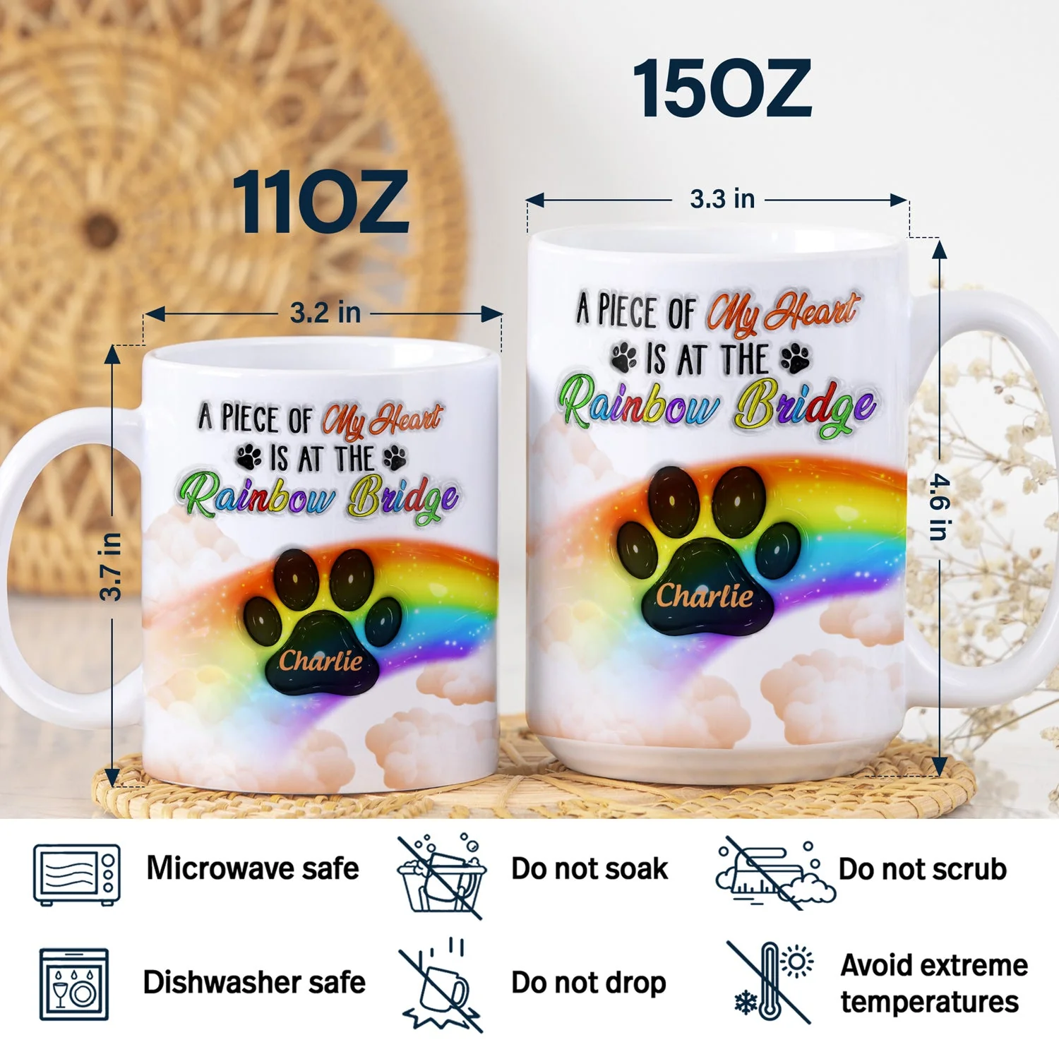 A Piece Of My Heart - Memorial Gift For Dog Lovers, Cat Lovers - 3D Inflated Effect Printed Mug, Personalized White Edge-to-Edge Mug - Image 5