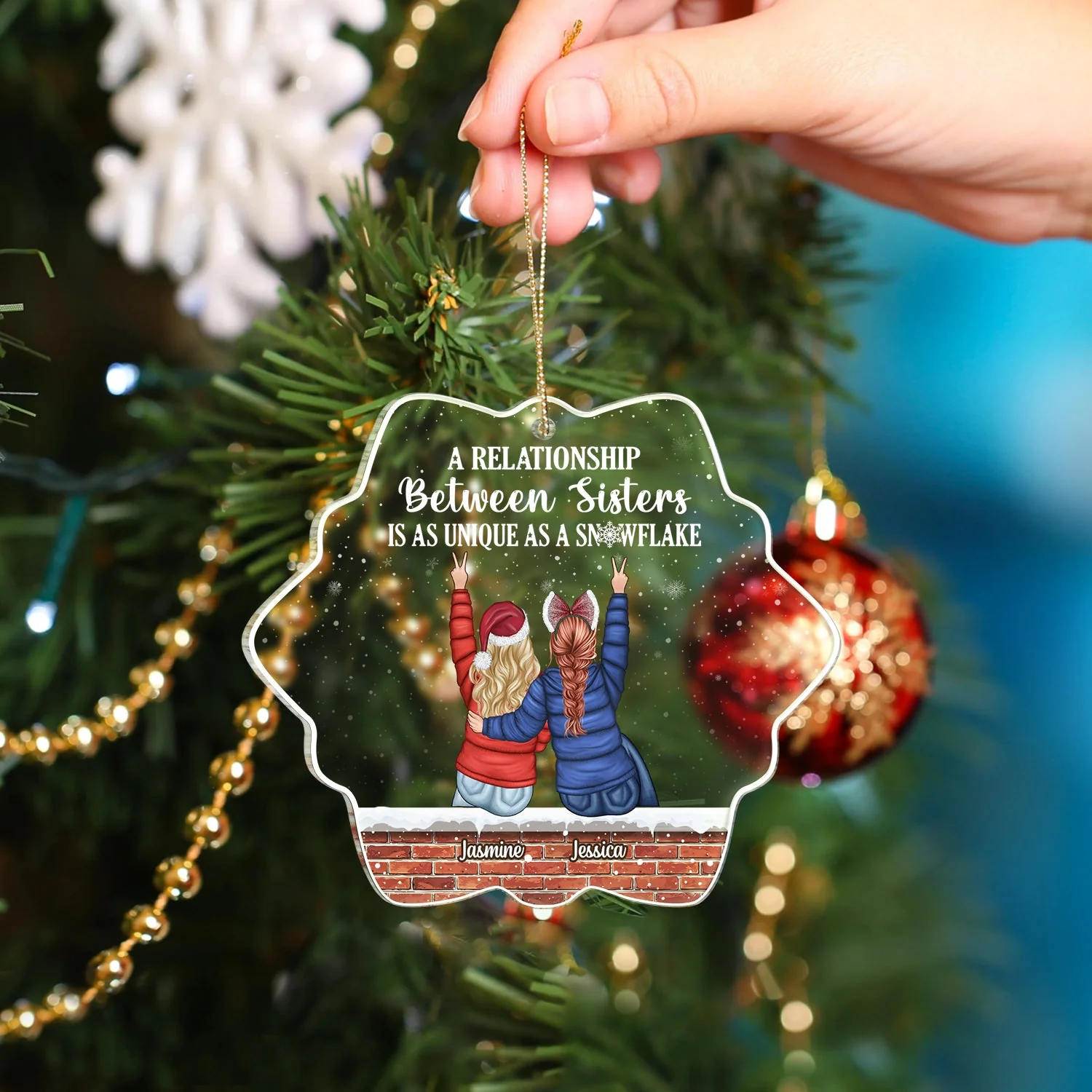 A Relationship Between Sister - Christmas Gift For Sisters - Personalized Custom Shaped Acrylic Ornament - Image 4